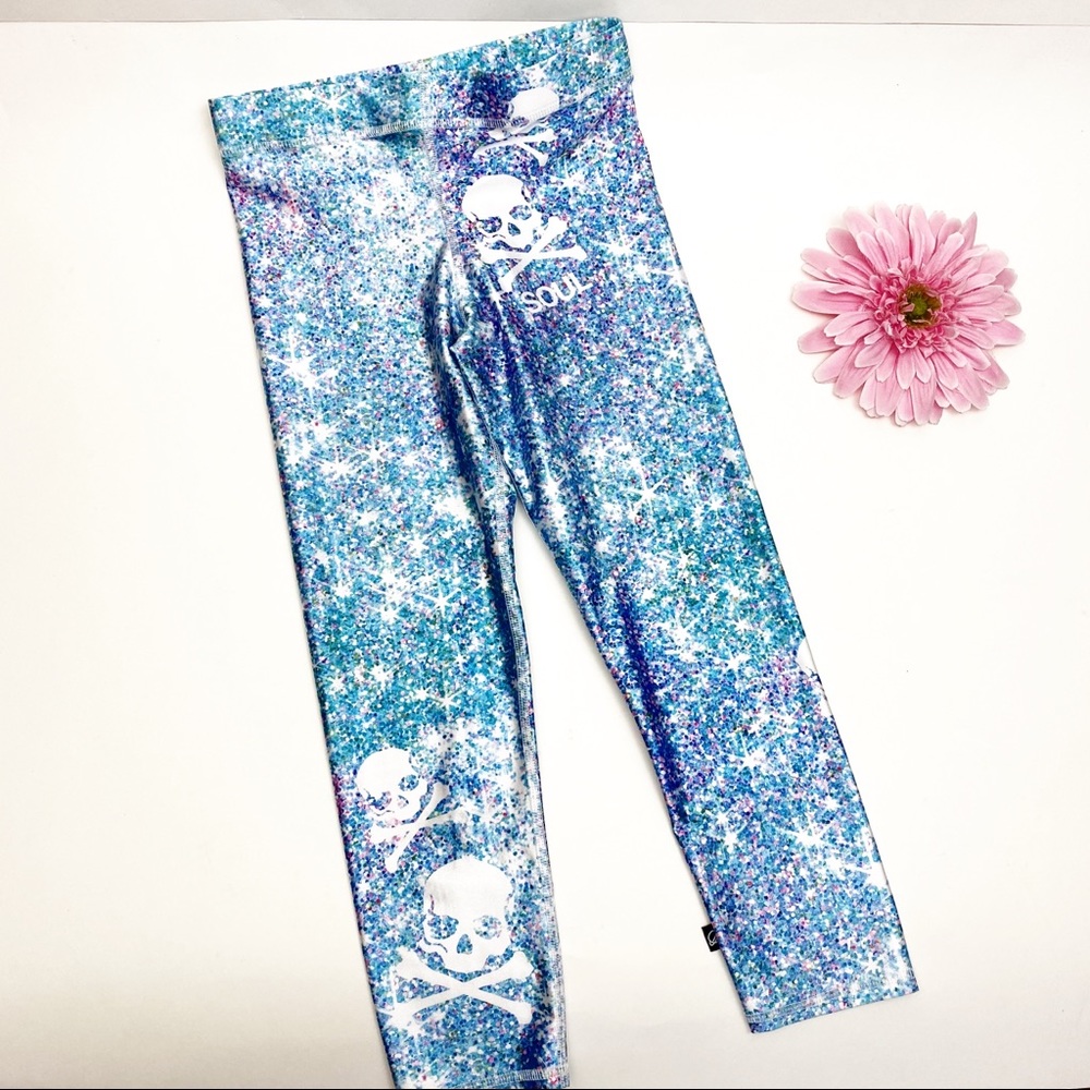 Terez for Soulcycle Glitter Skulls Capri Leggings